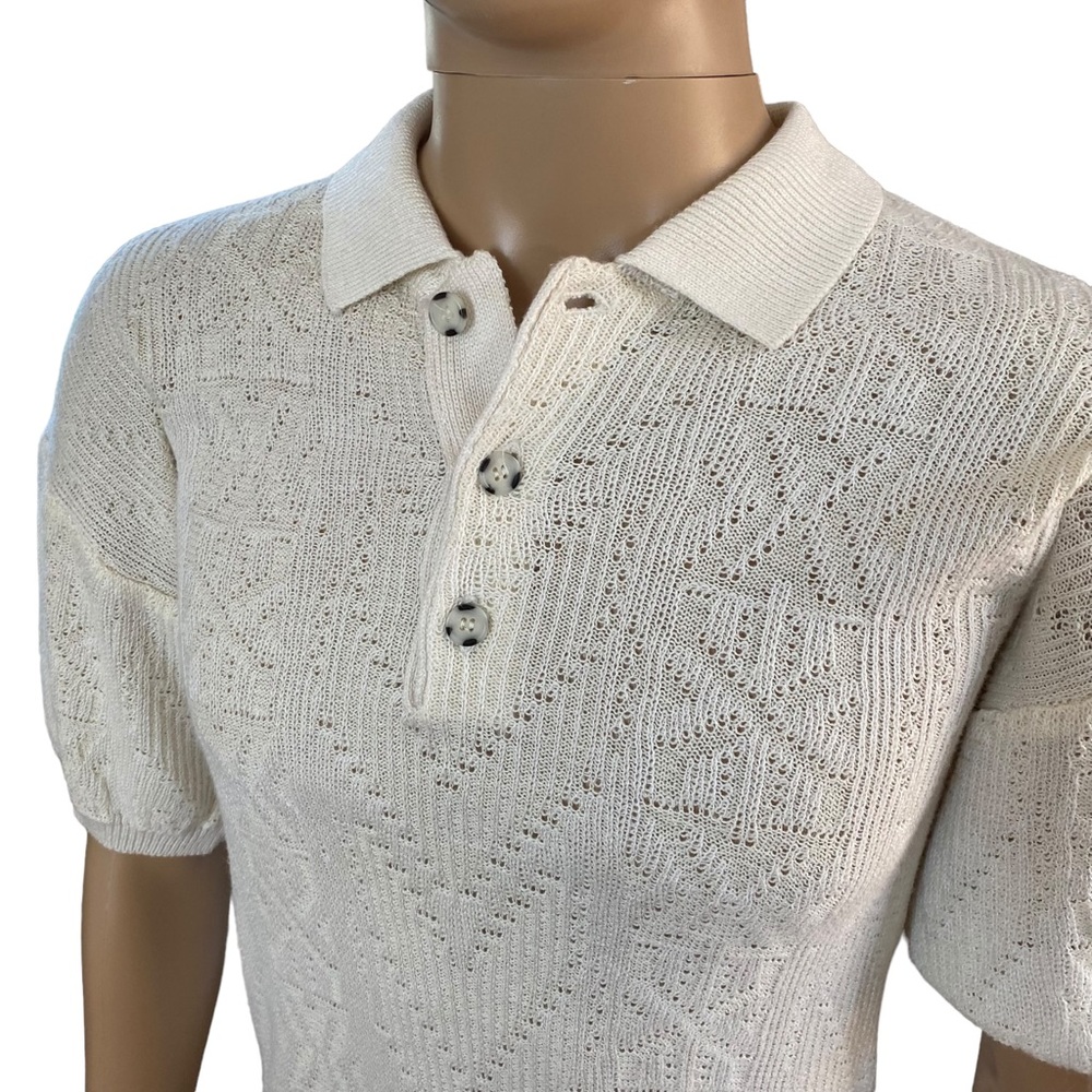 Damon vintage cream knit short sleeve collar shirt M - Picture 4 of 8